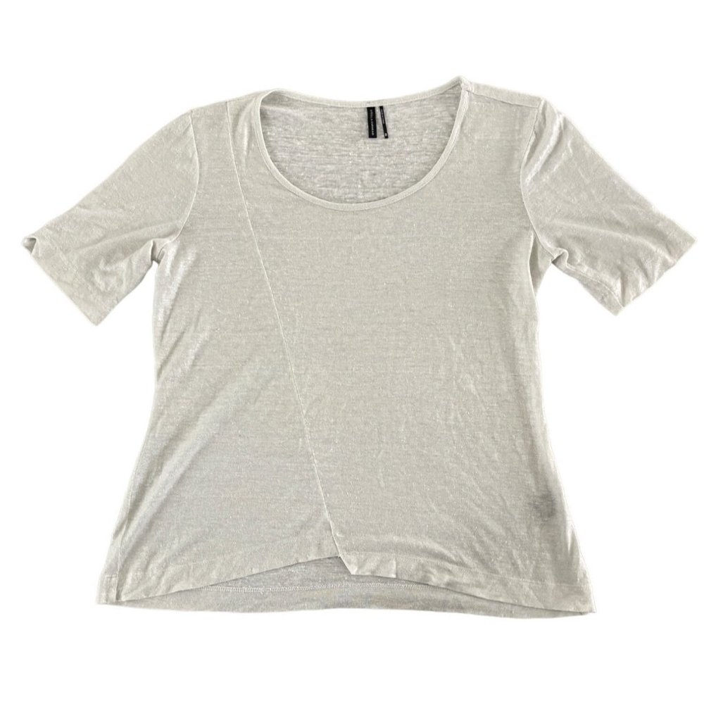 Stella Carakasi Asymmetric Hemp Tee White Silver Sparkle Metallic Scoop Size XS
